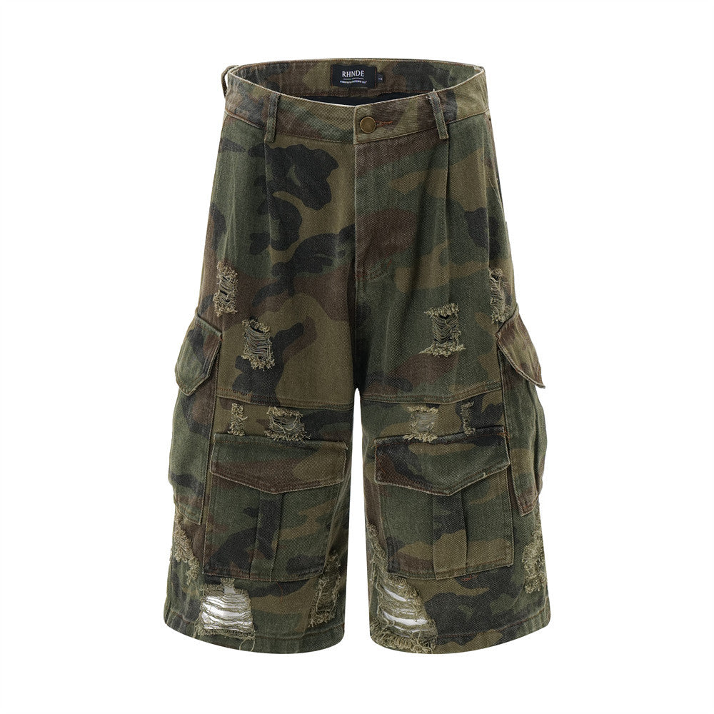 Distressed Camo Wide Leg Cropped shorts