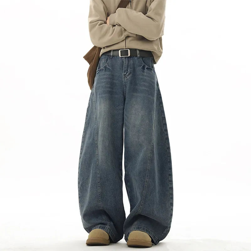 Dark Blue Wide Leg Denim Jeans