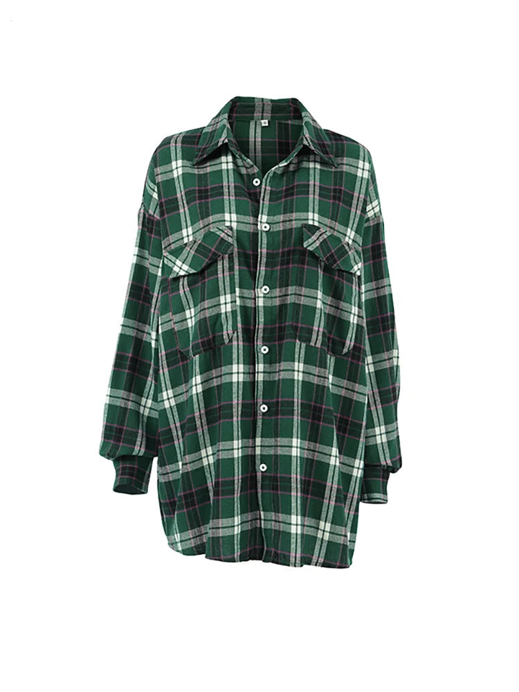 Oversized Green Plaid Flannel Shirt