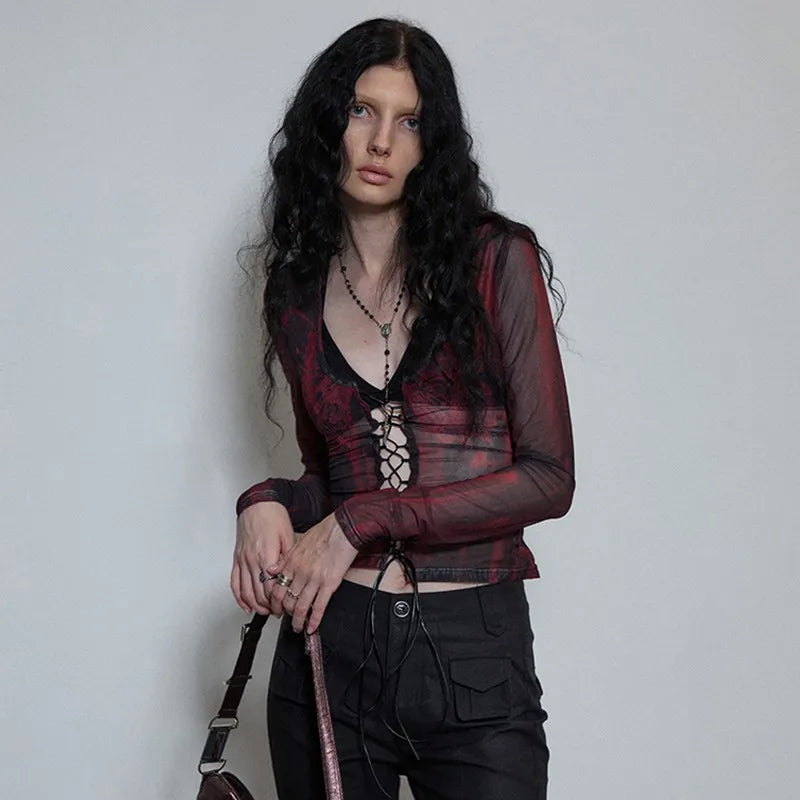 Vintage Grunge Aesthetic Mesh Tattoo T-Shirt