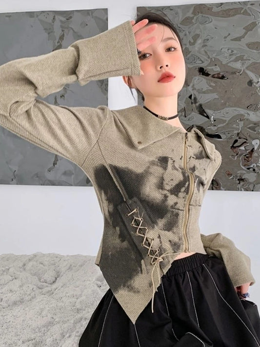 Vintage Chic Graffiti Print Open Cardigan