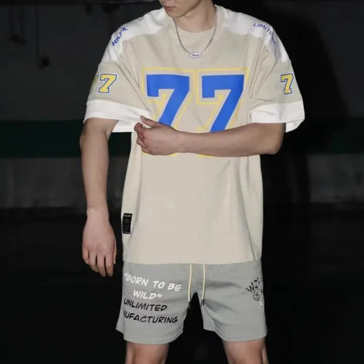Vintage Patchwork American Sports Casual T-Shirt