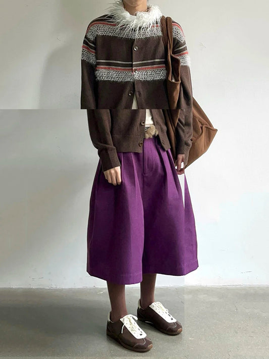 Chic Striped Tweed Pleated Wide Shorts