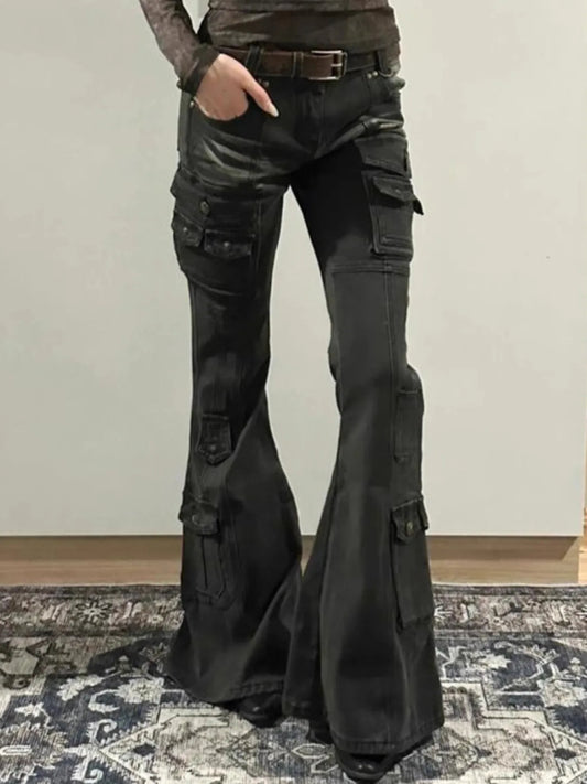 Retro Grunge Black Cargo Stretch Jeans