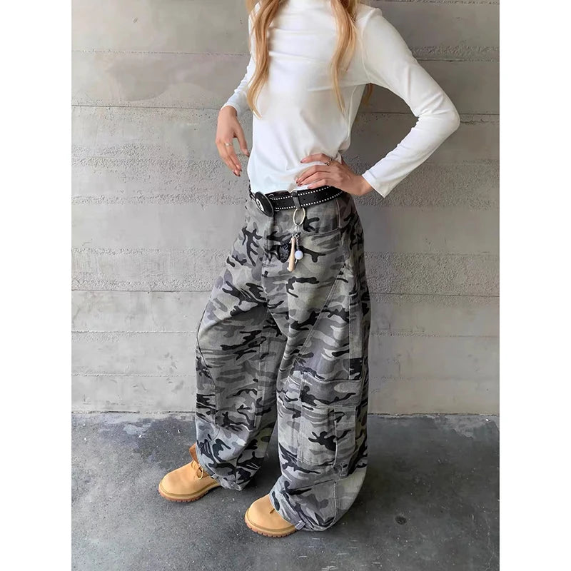 Y2K Vintage Camo Cargo High-Waist Jeans