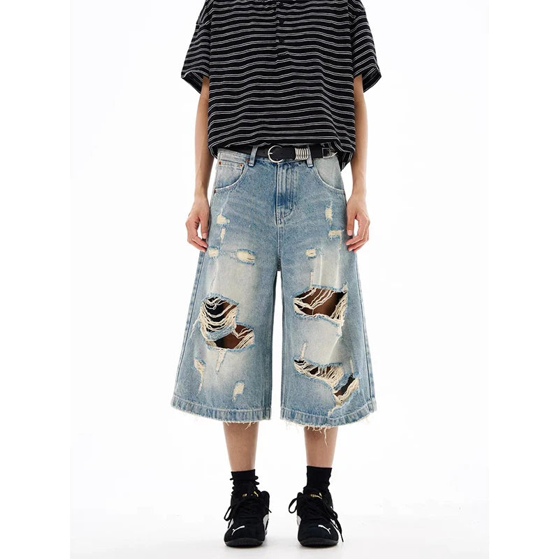 Vintage Distressed Blue Denim Shorts Jeans