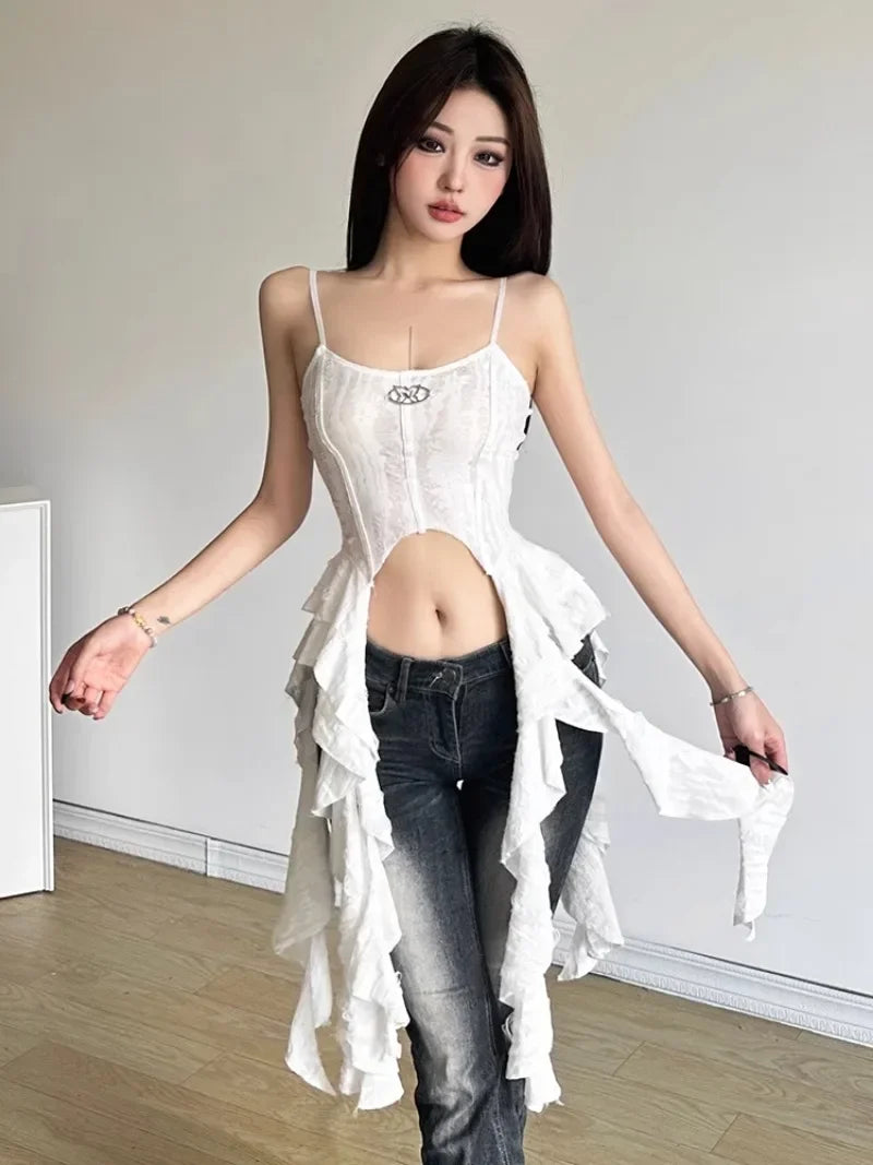 Ruched Satin Corset Crop Top