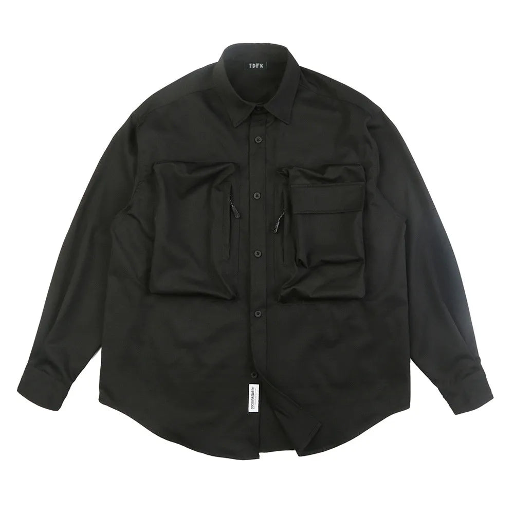 Solid Color Cargo Men Safari Shirt
