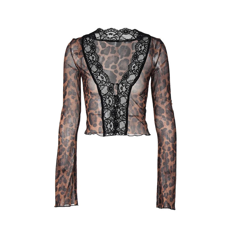 Leopard Lace Sexy Vintage Long T-Shirt