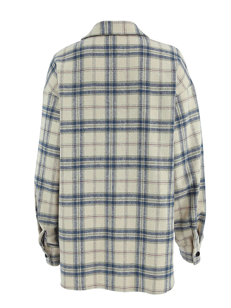 Oversized Plaid Women's Turn Down Shirt