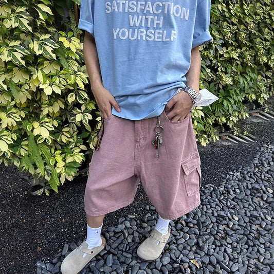 Vintage Washed Denim Cargo Shorts