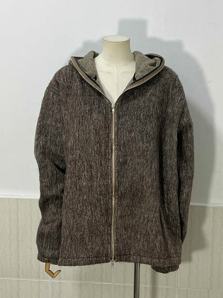 American Style Hooded Zipper Cardigan Sweater