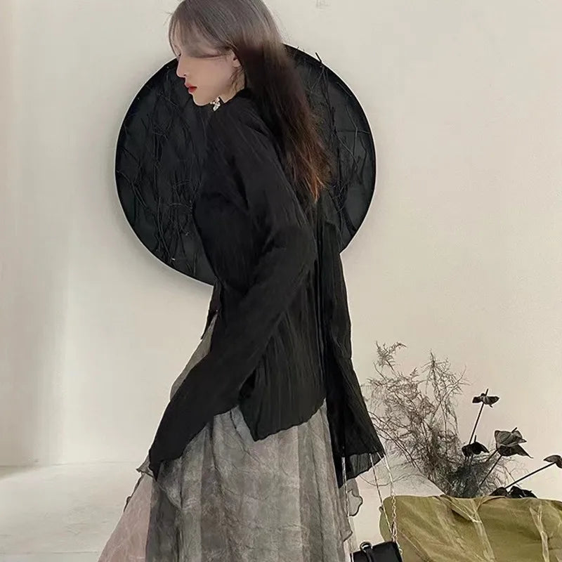 Gothic Black Irregular Designer Blouse Shirt