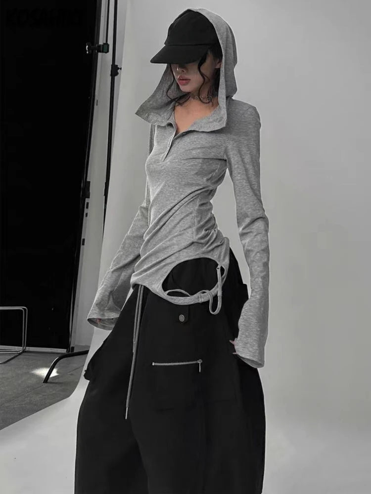 Hole Hooded Gothic Punk Vintage T-Shirt