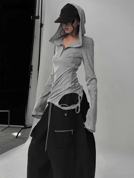 Hole Hooded Gothic Punk Vintage T-Shirt
