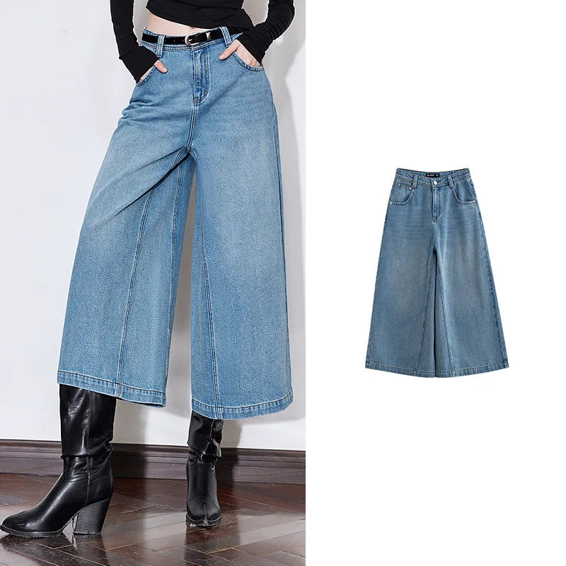 Chic Mid-Waist Wide Leg Denim Jeans