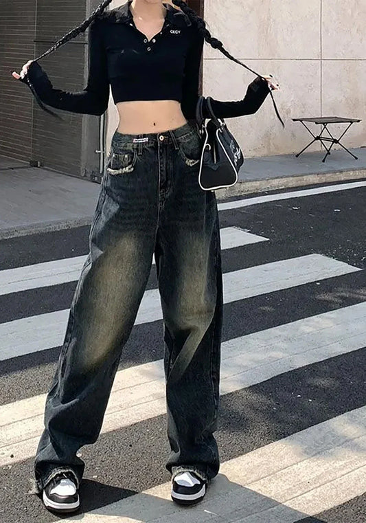 Retro Loose Wide Leg High Jeans