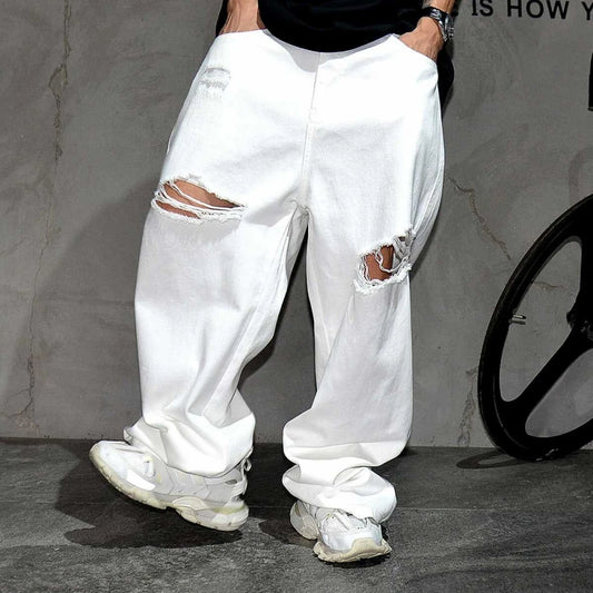 Premium White Ripped Baggy Jeans
