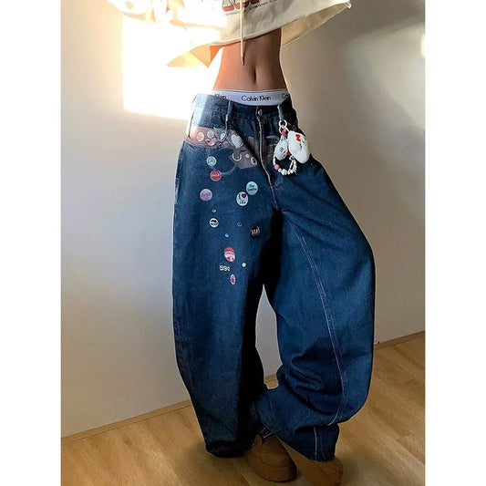 New Retro Vibe Graffiti Print Jeans