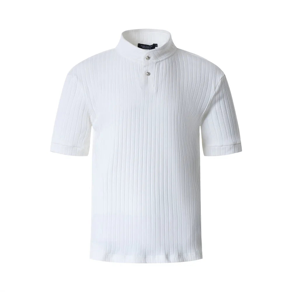 Classic Knit Henley Collar Casual T-Shirt