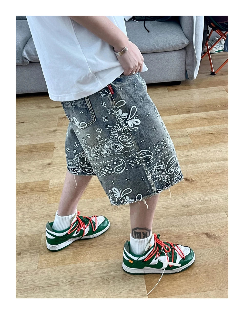 Vintage Cashew Print Raw Edge shorts