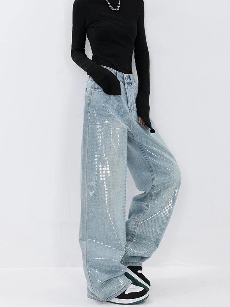 Sequin High Waist Wide Leg Jeans