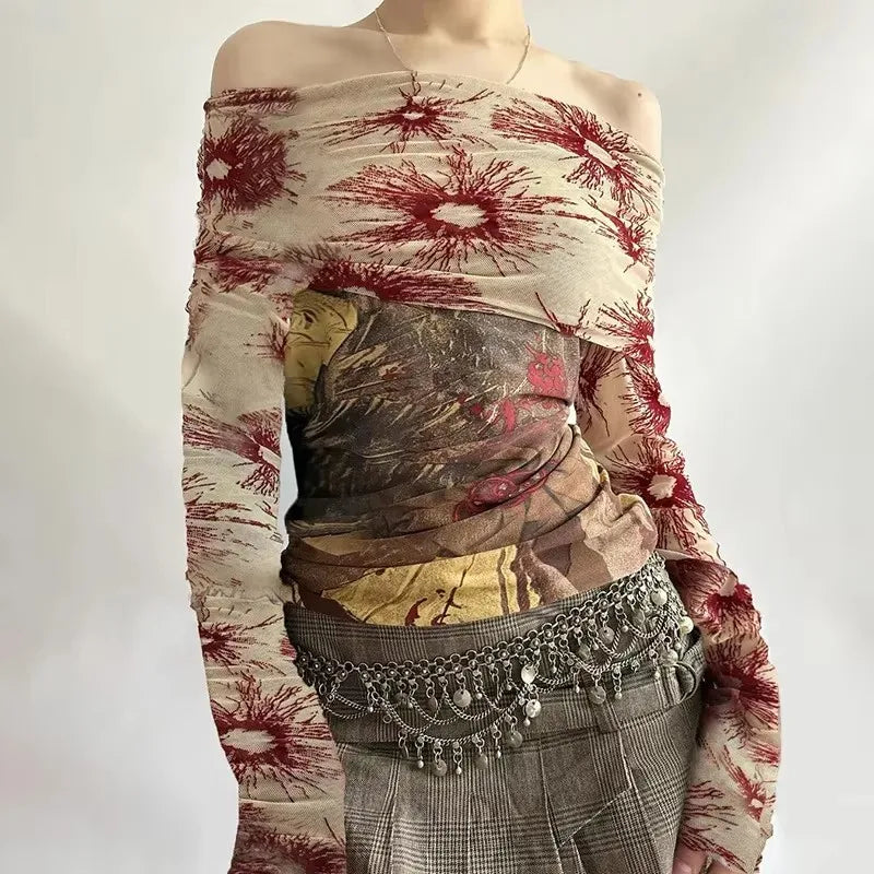 Chic Floral Mesh Patchwork Shirt