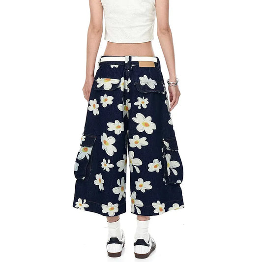 Vintage Daisy Print Summer Straight Shorts