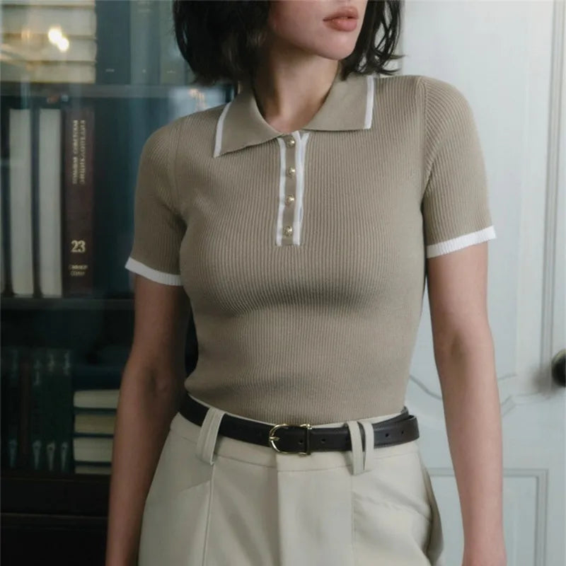 Elegant Slim Knitted Patchwork Sweater