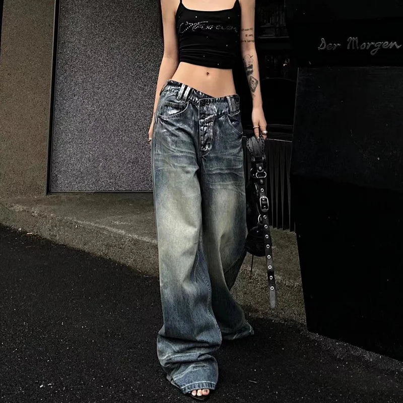 Blue High Waist Baggy Vintage Jeans