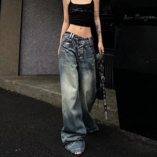 Blue High Waist Baggy Vintage Jeans