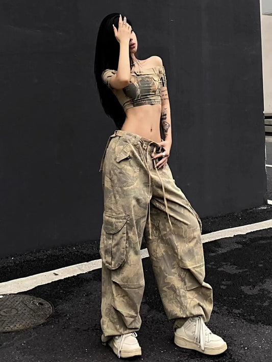 Vintage Washed Camouflage Cargo Jeans