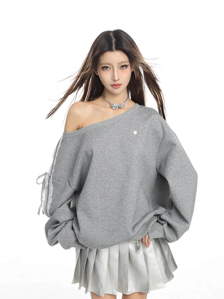 Stylish Diagonal Shoulder Sweatshirt