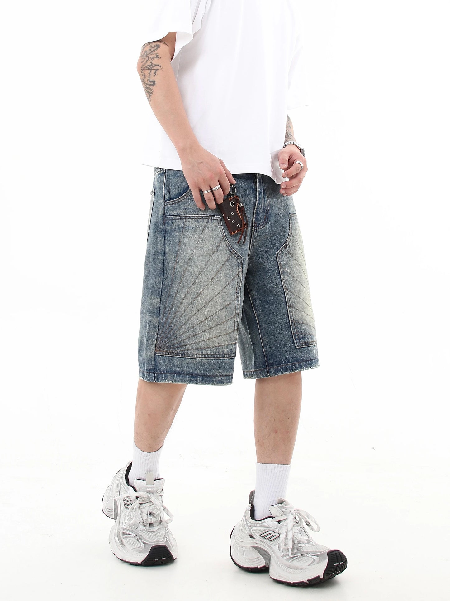 Vintage Washed Distressed Denim Hip Shorts