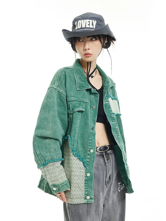 Oversized Green Denim Jacket Coat Jeans