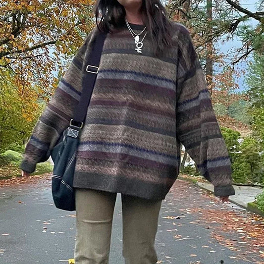 Vintage Striped Knitted Sweater Autumn Pullover