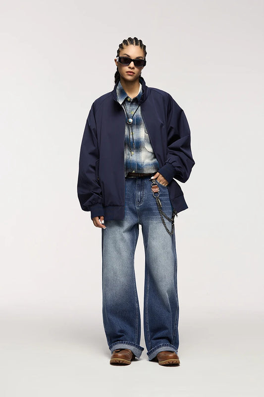 Retro Washed Stretch Straight Leg Jeans