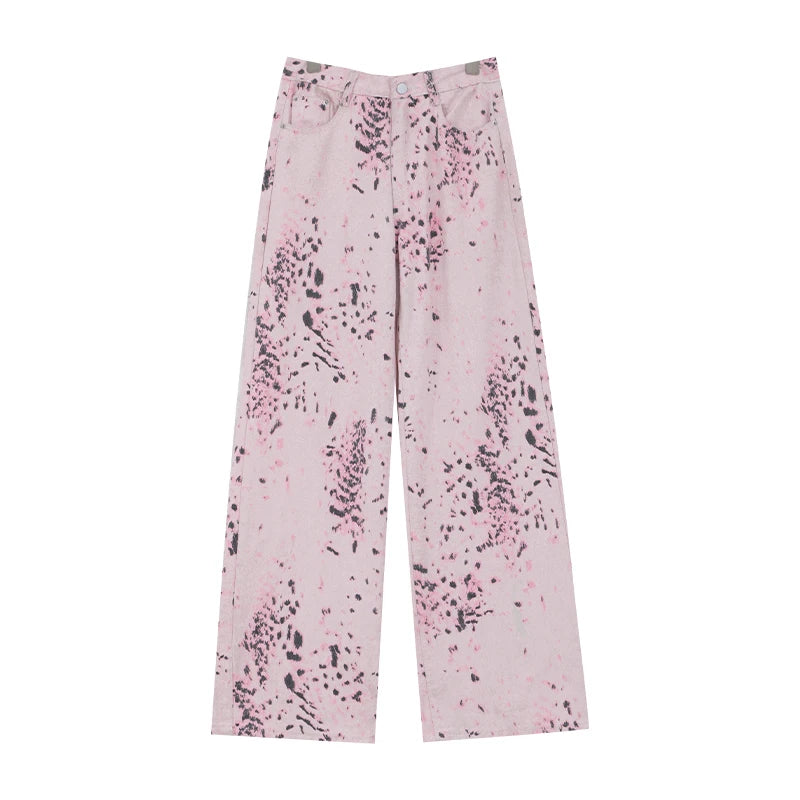 Vintage Print High Waisted Wide Jeans