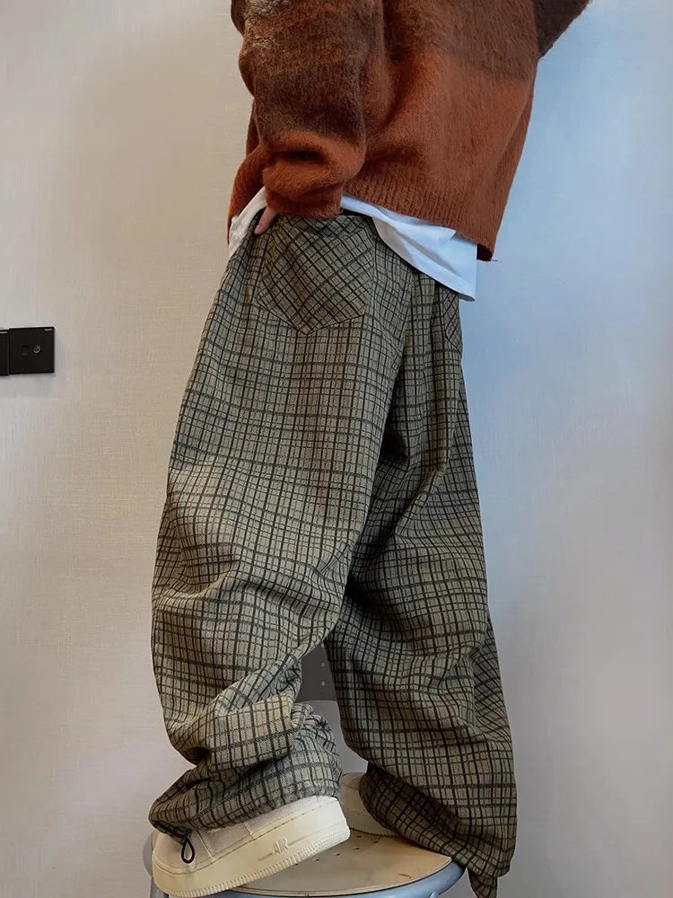 Stylish Oversized Plaid Wide Leg Pants