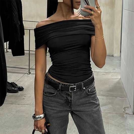 Gothic Vintage Off Shoulder Black T-Shirt