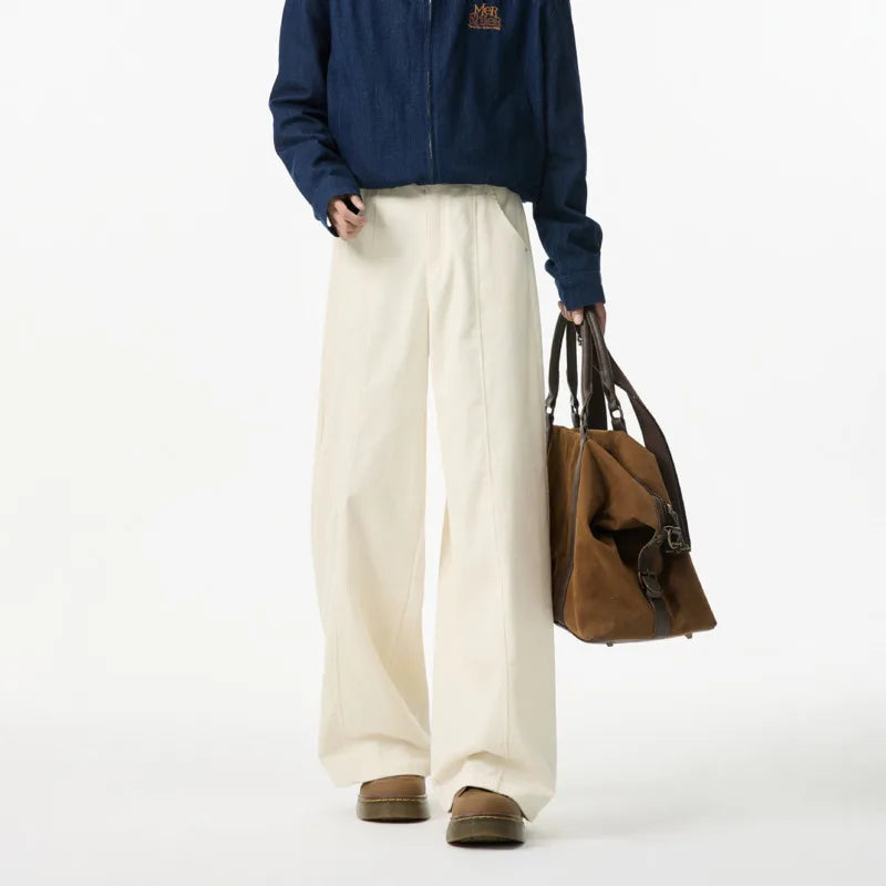 Beige Oversized Straight Corduroy Pants