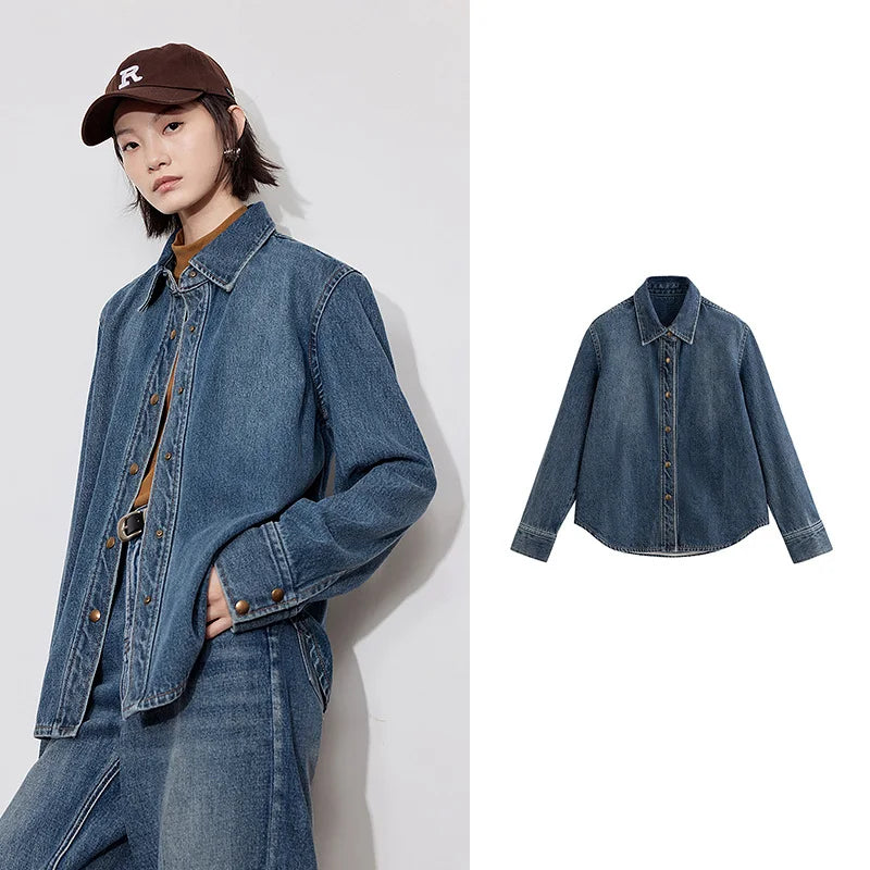 Gradient Denim Blouse Vintage Cowboy Shirt