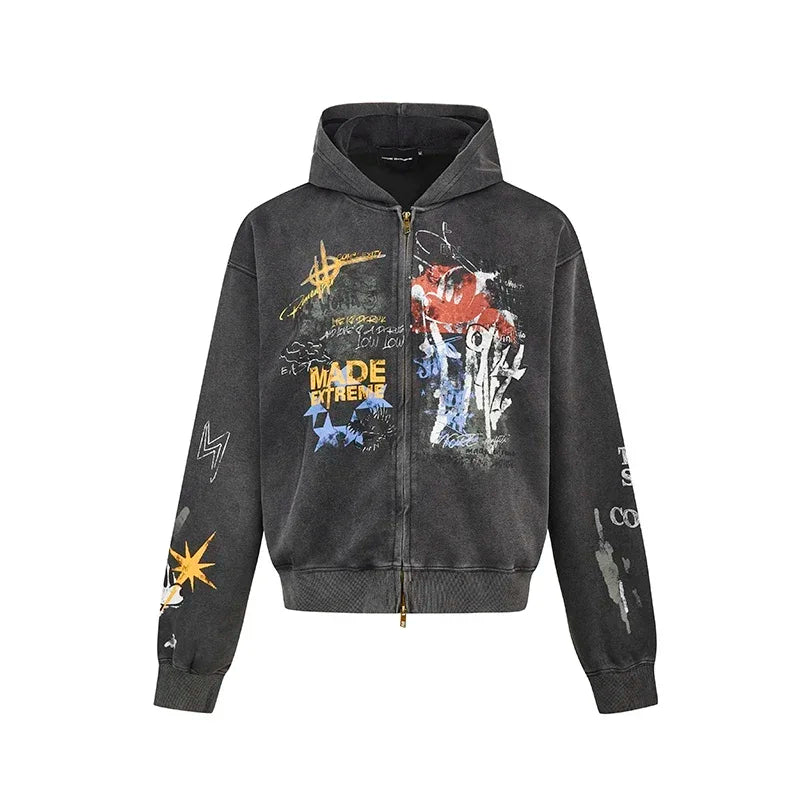 Graffiti Zipper Hooded Hoodie
