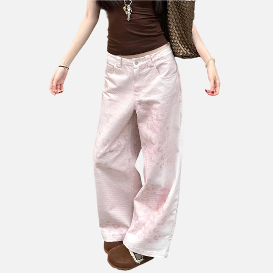 Pink Vintage High Waist Wide Jeans
