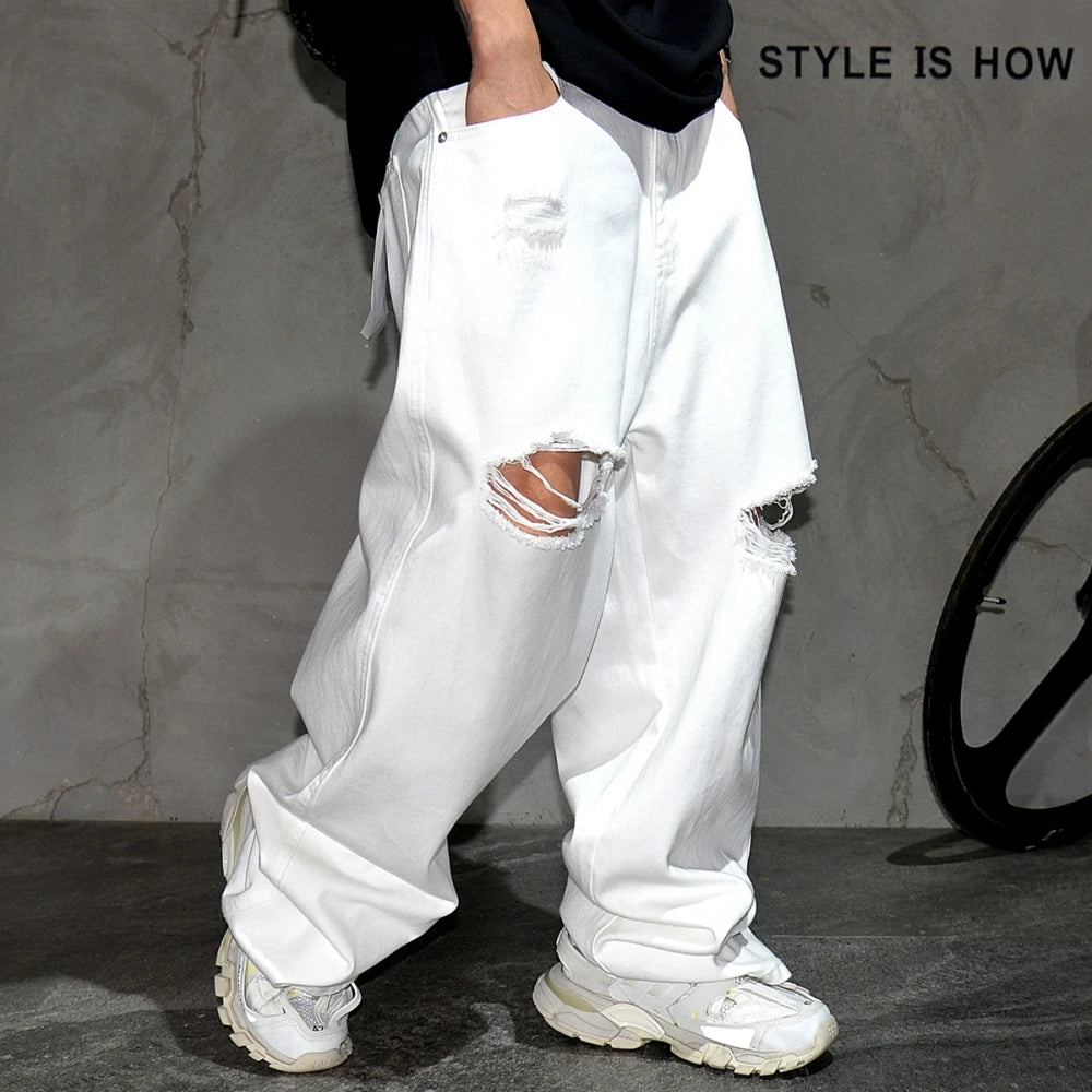 Premium White Ripped Baggy Jeans