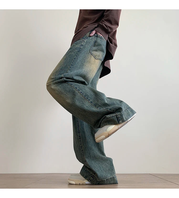 Vintage Distressed Blue Wide Leg Jeans