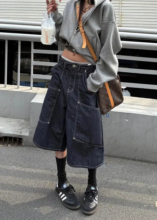 Classic High Waist Black Denim Jorts