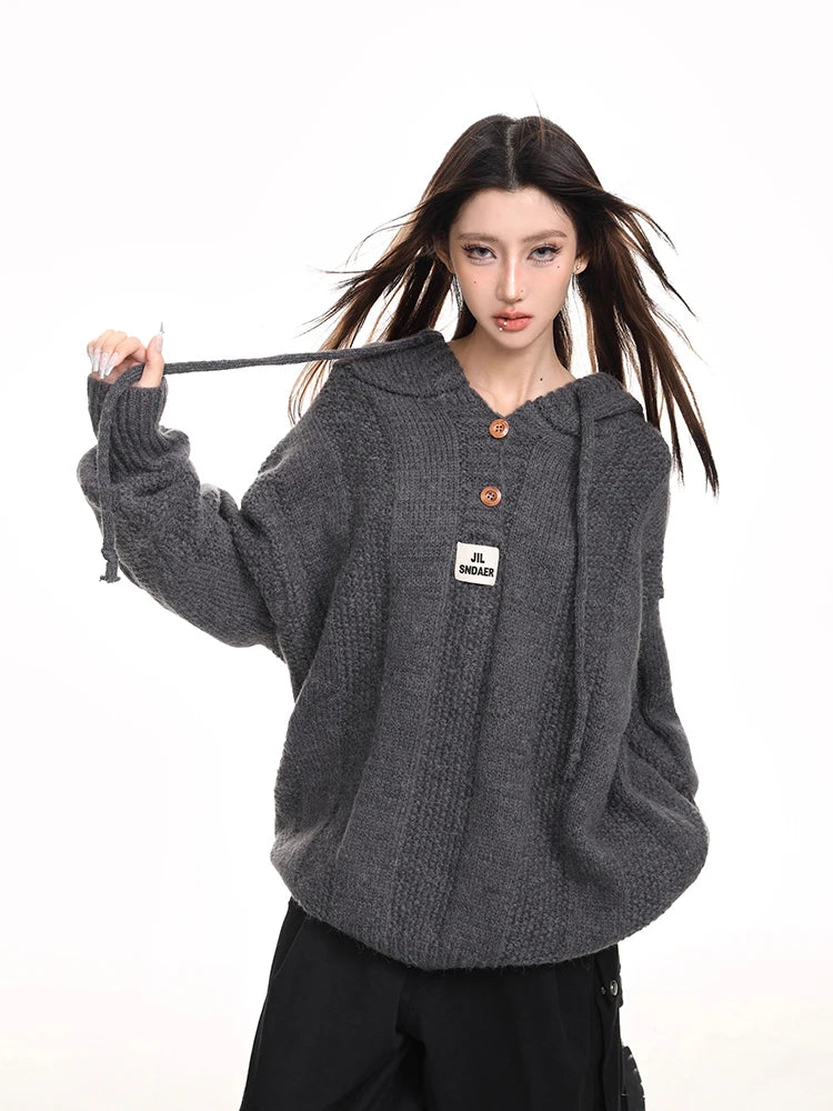 Cozy Button-Up Hooded Sweater Pullover