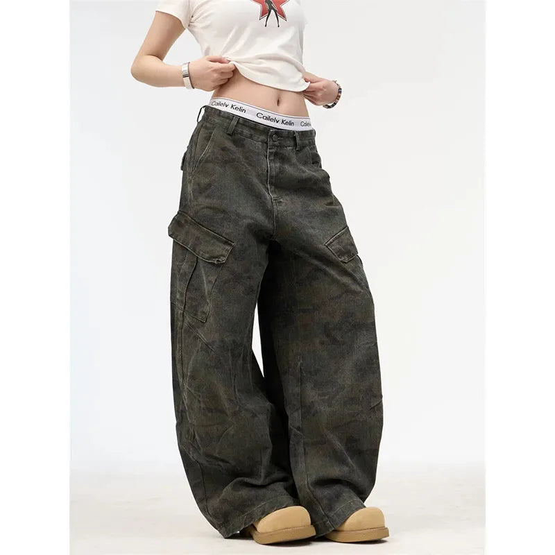 Vintage Military Green High Waist Jeans