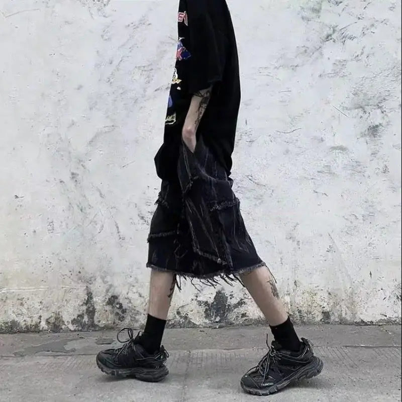 High-Waisted Raw Edge Denim Shorts